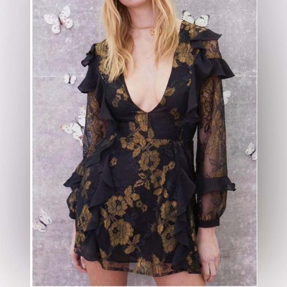 For Love & Lemons Bumble Long Sleeve Ruffle Dress NWT Size S - Picture 11 of 12